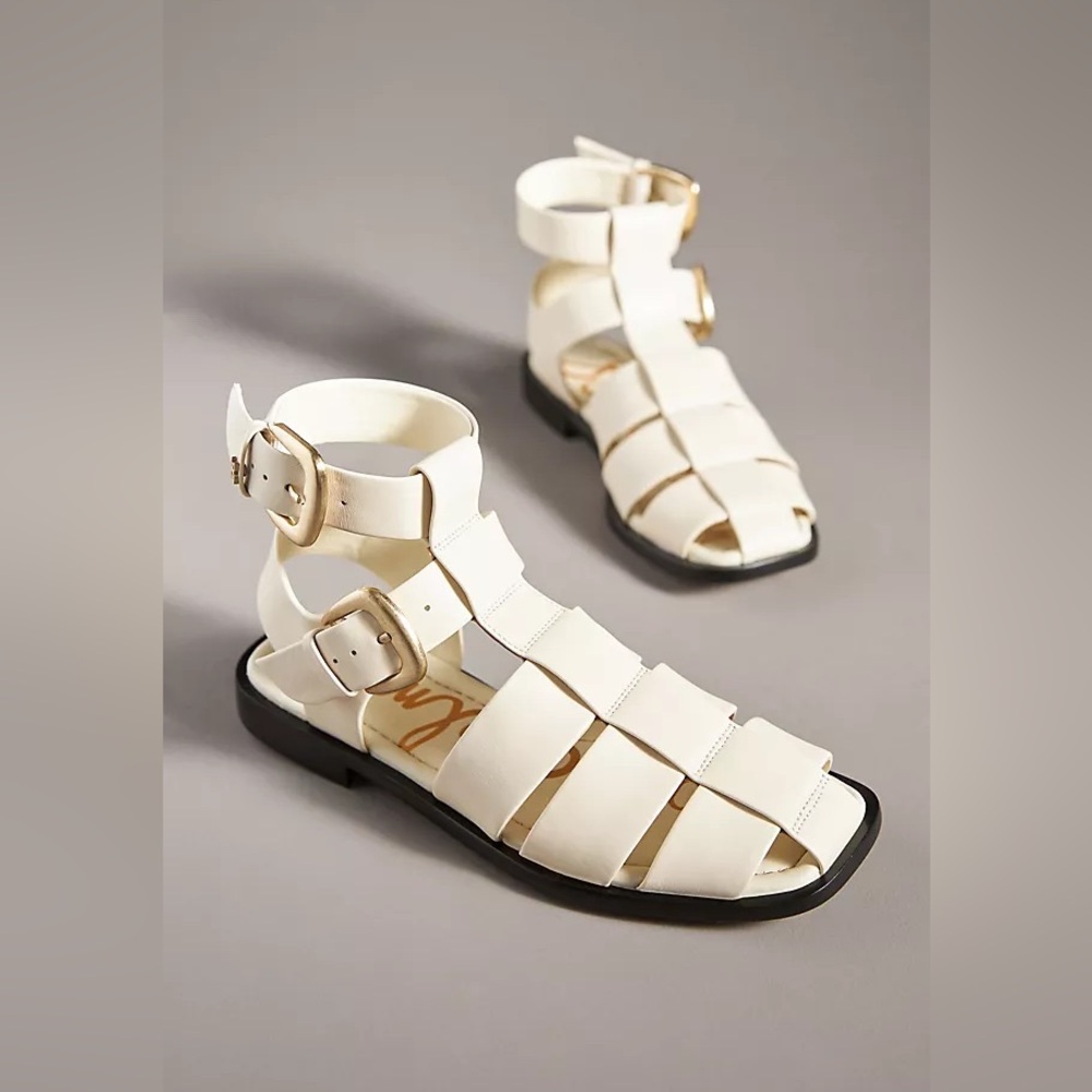 Sam Edelman Modern Ivory Gladiator Sandals Size 7.5 New Leather Strappy Flat